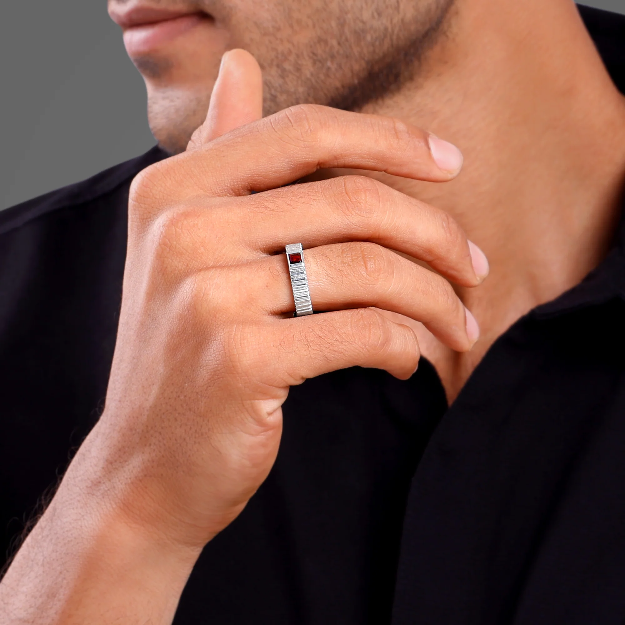 Silver Cog Garnet Ring For Him - Image 3