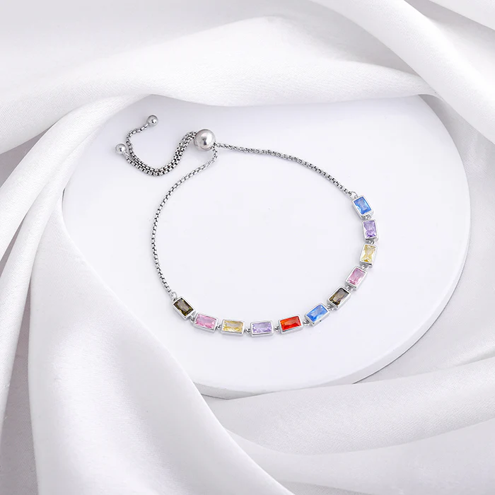 Silver Colourful Square Bracelet - Image 2