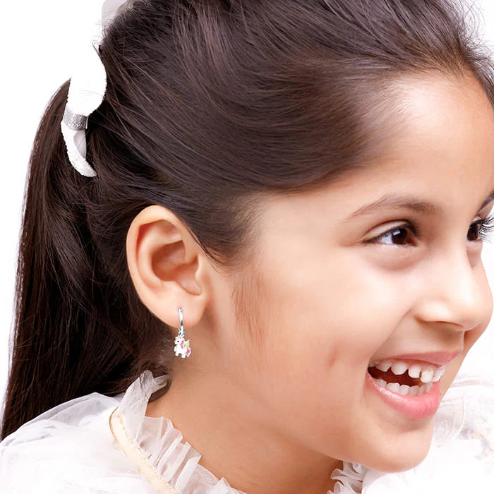 Silver Colourful Unicorn Kids Hoop Earrings (4-12 yrs) - Image 3