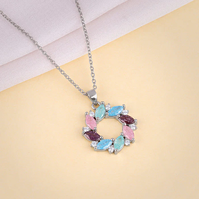 Silver Colourful Wreath Pendant with Link Chain - Image 2