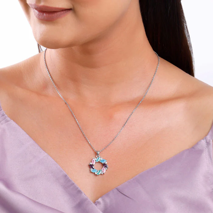 Silver Colourful Wreath Pendant with Link Chain - Image 3