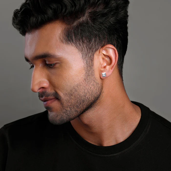 Silver Cozy Square Stud For Him - Image 4