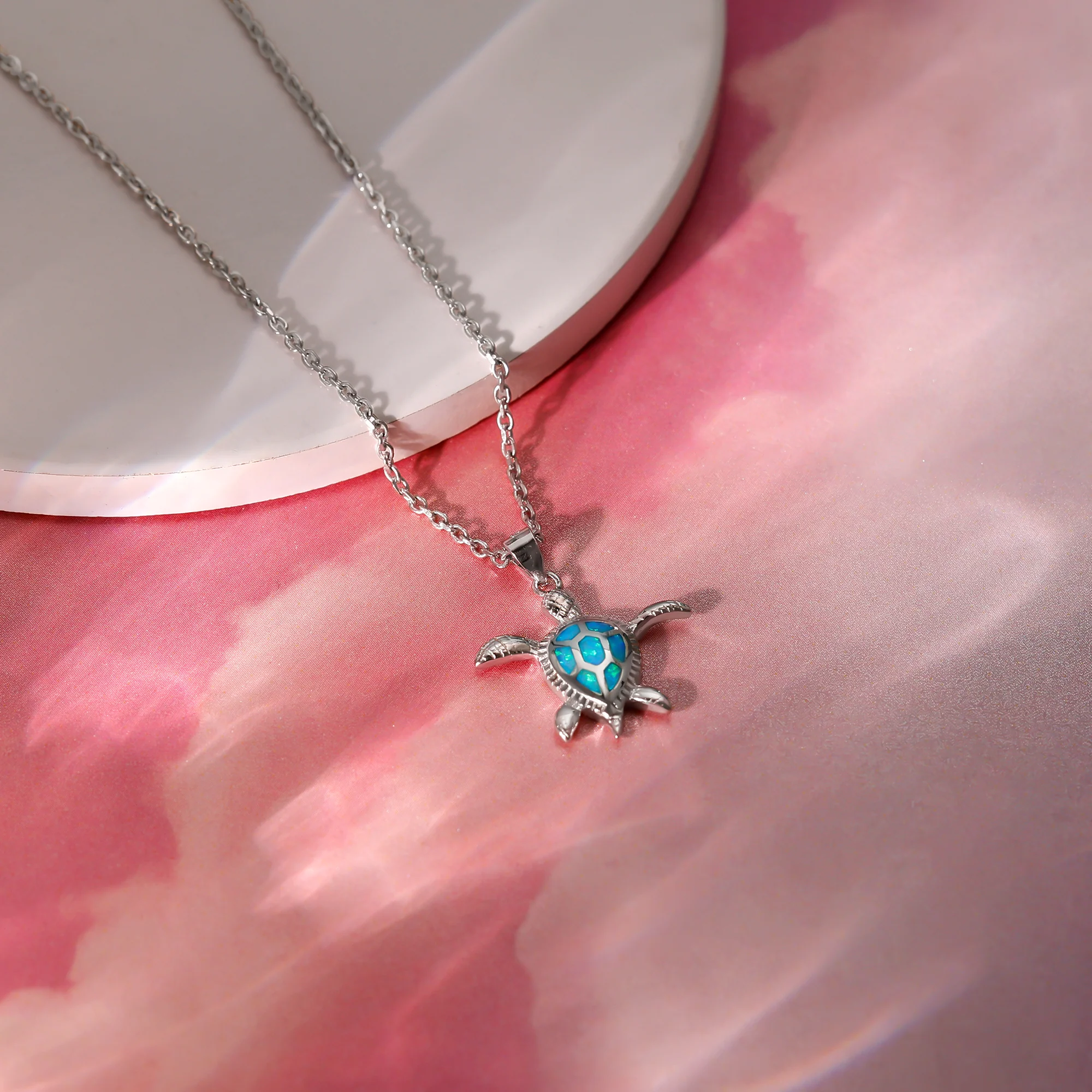 Silver Cute Turtle Pendant With Link Chain - Image 2