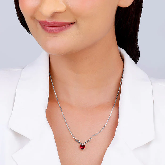 Silver Deer Heart in Red Necklace - Image 3
