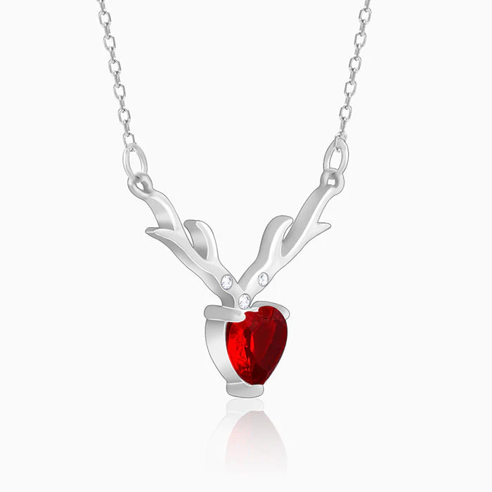 Silver Deer Heart in Red Necklace - Image 5