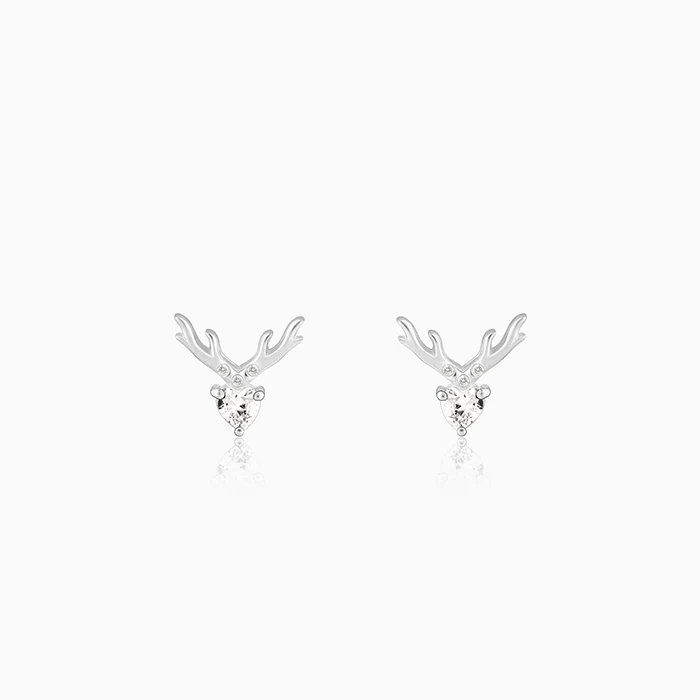Silver Deer Heart Stud Earrings