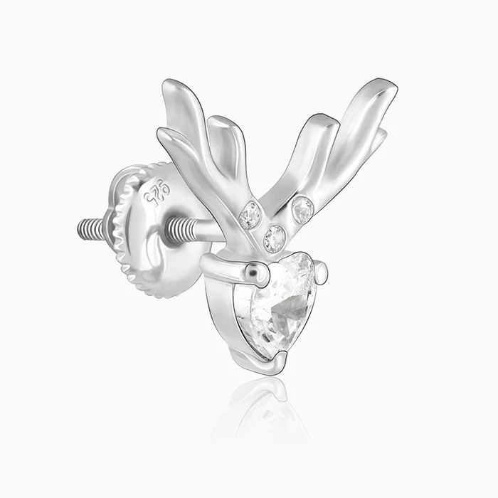 Silver Deer Heart Stud Earrings - Image 4