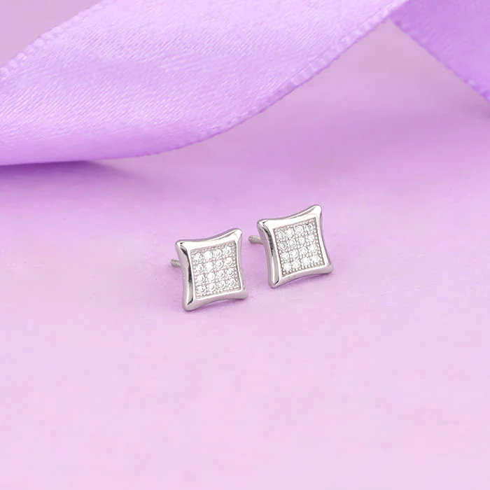 Silver Glistening Stud Earrings - Image 2