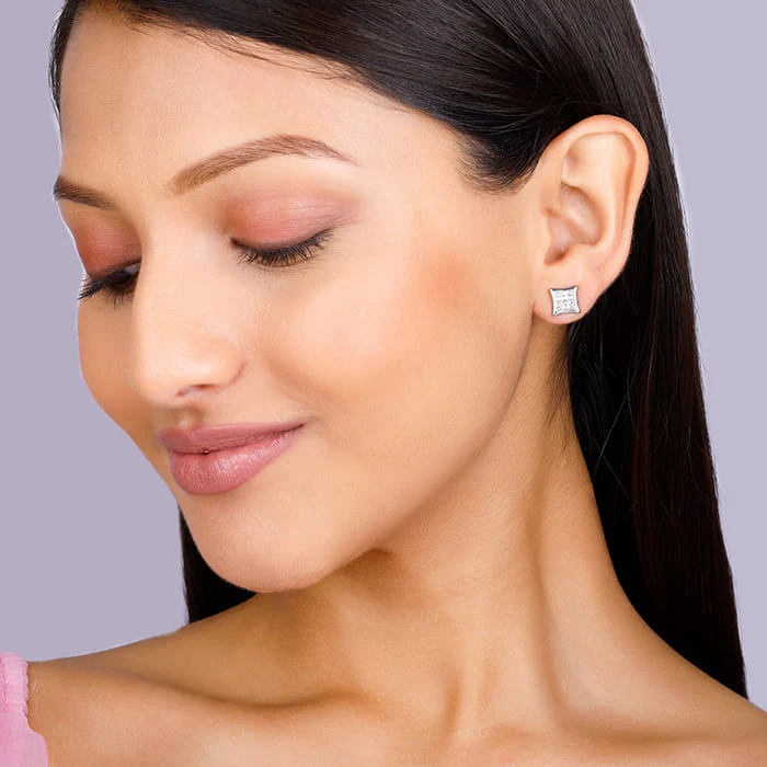 Silver Glistening Stud Earrings - Image 3
