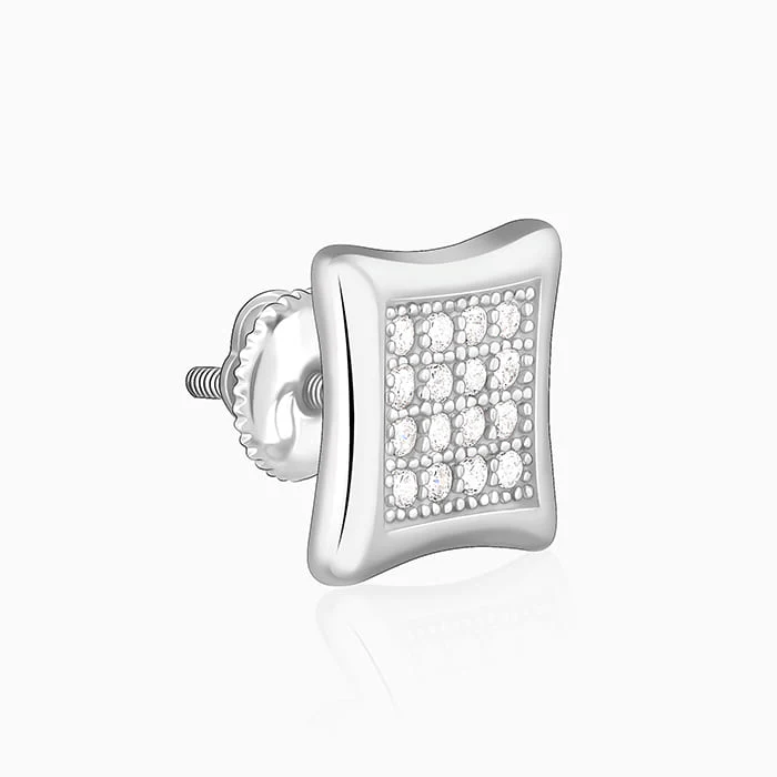 Silver Glistening Stud Earrings - Image 4