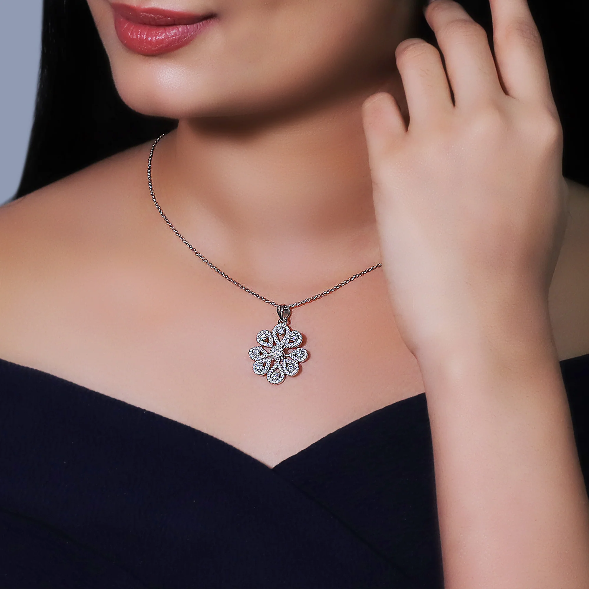 Silver Divine Flower Pendant With Link Chain - Image 3