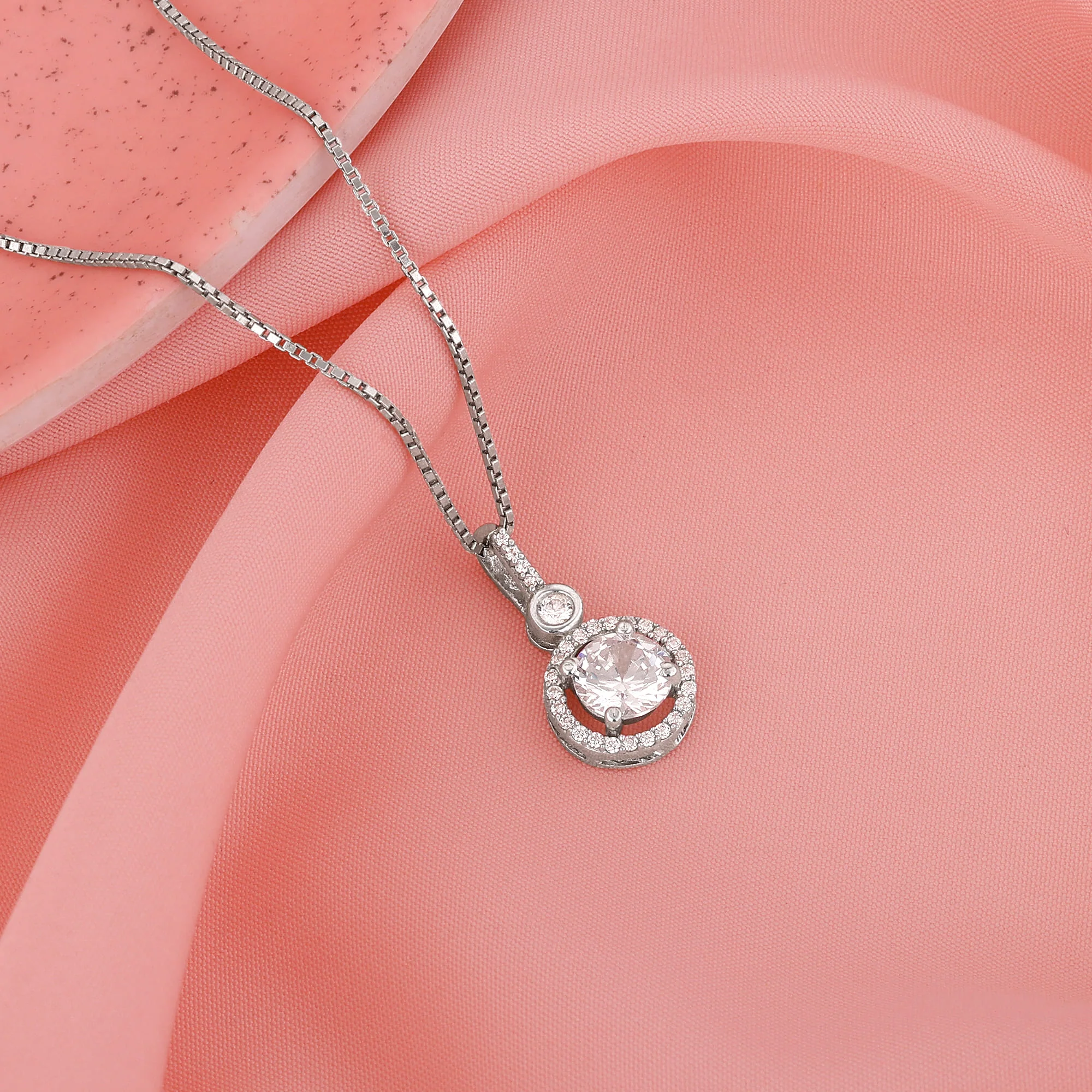 Silver Drizzle Drop Pendant with Box Chain - Image 2