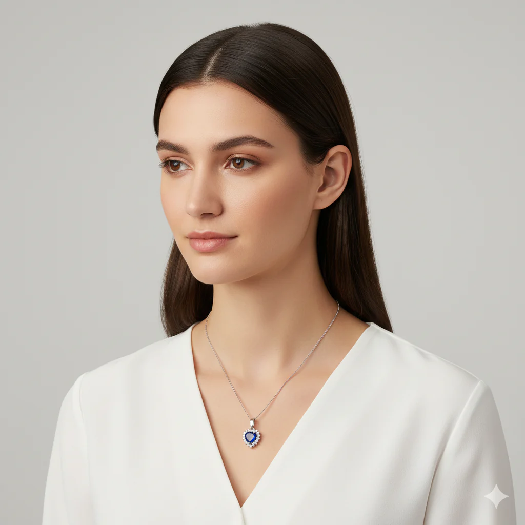 Silver Heart Of The Ocean Pendant With Link Chain - Image 3