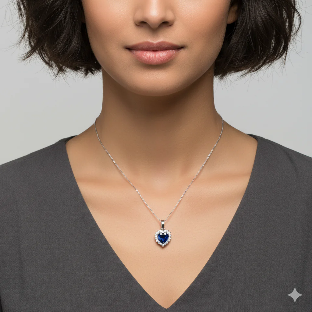 Silver Heart Of The Ocean Pendant With Link Chain - Image 4