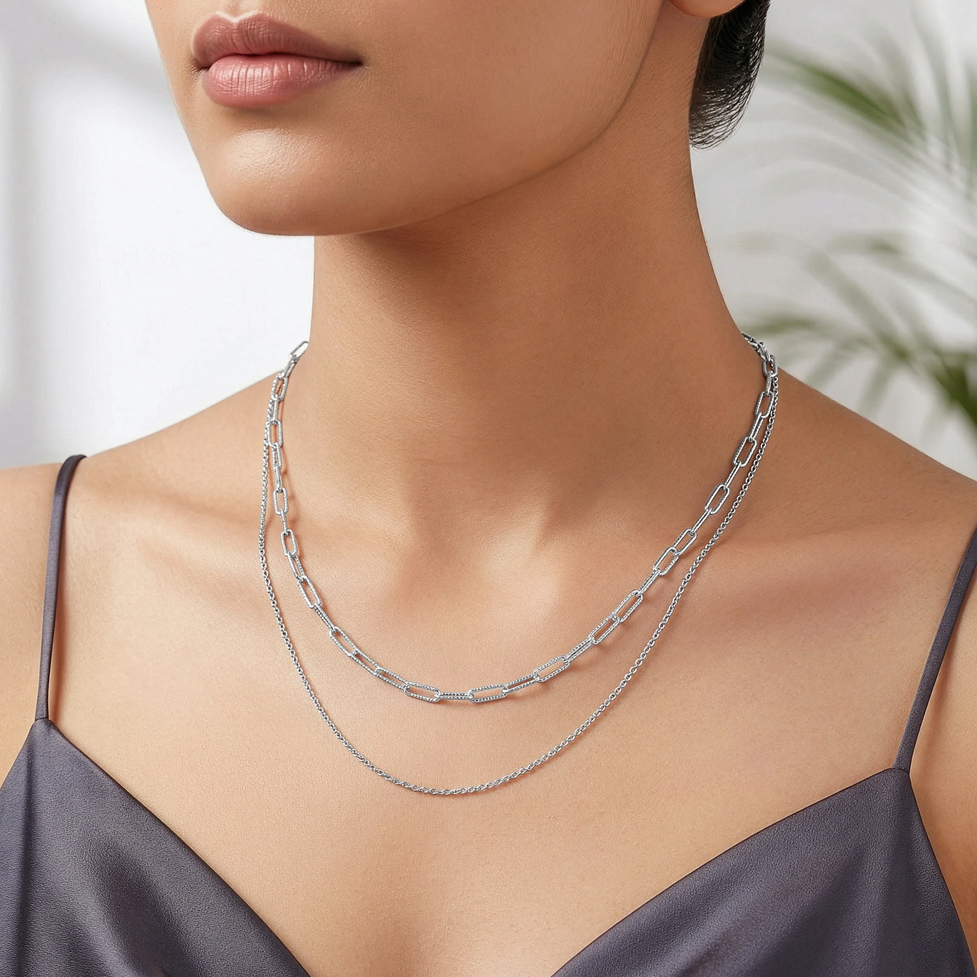 Silver Dual Layer Sparkle Necklace - Image 3