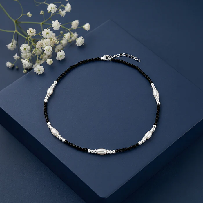 Silver Dual Tone Bead Chain Anklet - Image 2