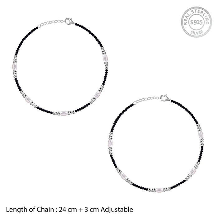 Silver Dual Tone Bead Chain Anklet - Image 4