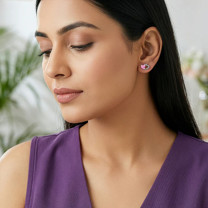 Silver Duo Heartbeats Stud Earrings - Image 3