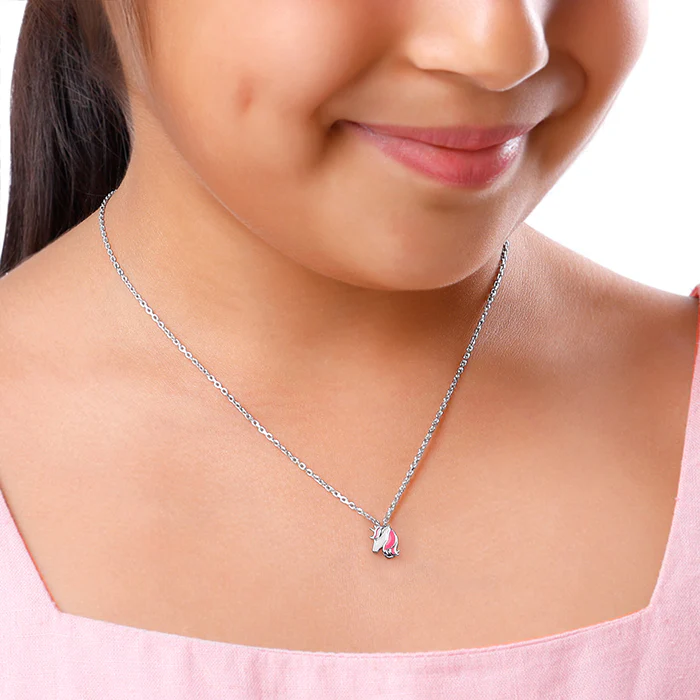 Silver Enchanting Unicorn Kids Pendant With Link Chain - Image 3