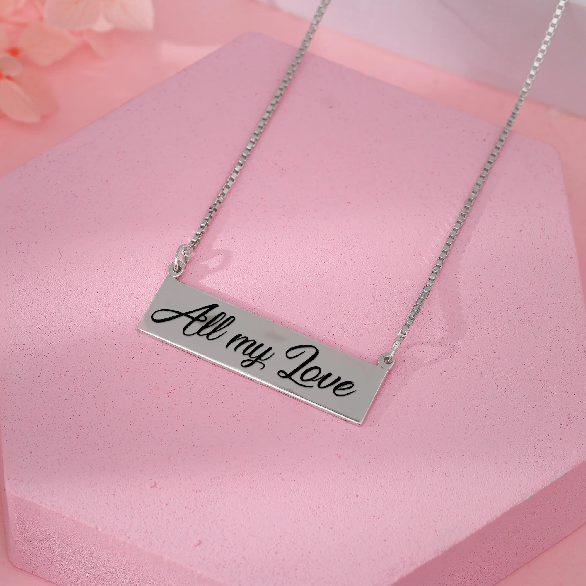 Silver Engraved Pendant with Box Chain - Image 3