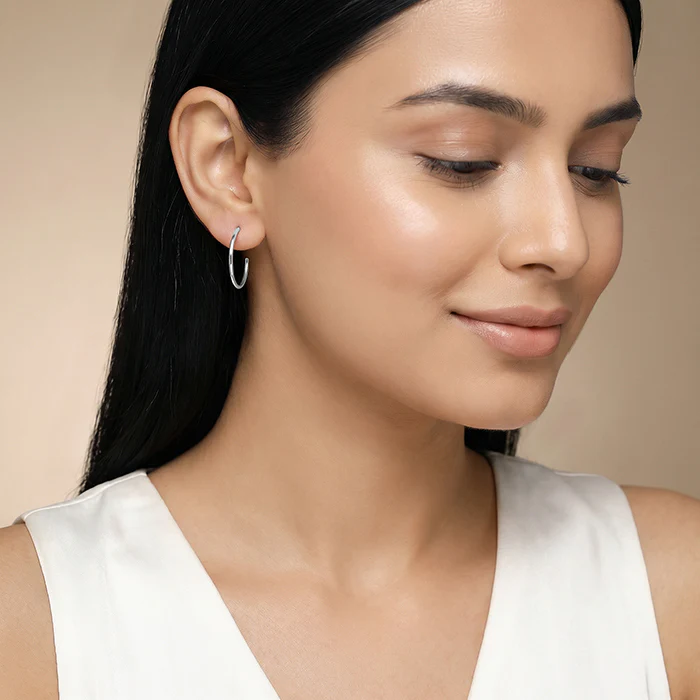 Silver Essential Half Hoop Earrings - Image 3