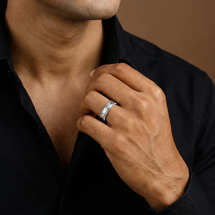 Silver Eterna Edge Band For Him - Image 3