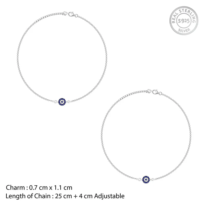 Silver Blue Evil Eye Anklet - Image 3