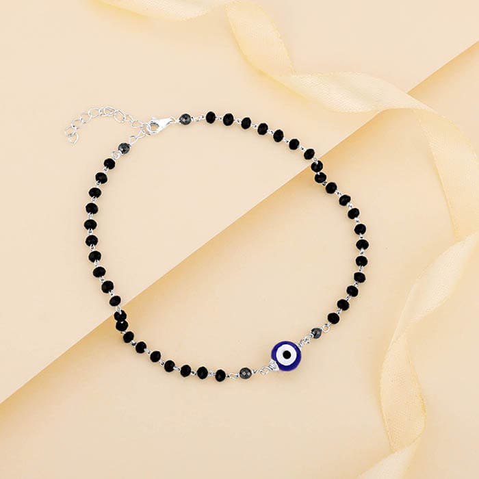Silver Evil Eye Beaded Anklet - Image 2