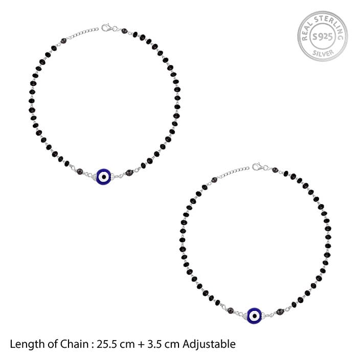 Silver Evil Eye Beaded Anklet - Image 4