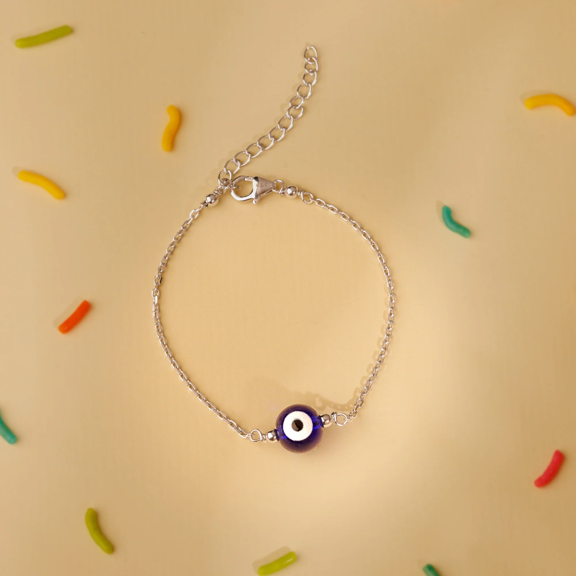 Silver Evil Eye Cutie Kids Anklet Pair - Image 2