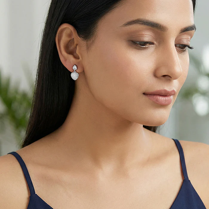 Silver Falling Heart Earrings - Image 3