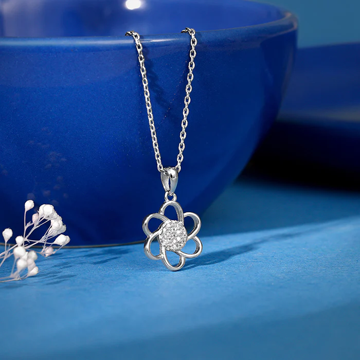 Silver Floral Moment Pendant With Link Chain - Image 2