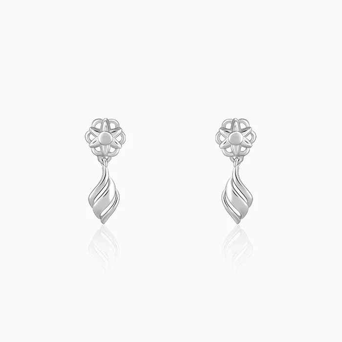 Silver Floral Twist Earrings