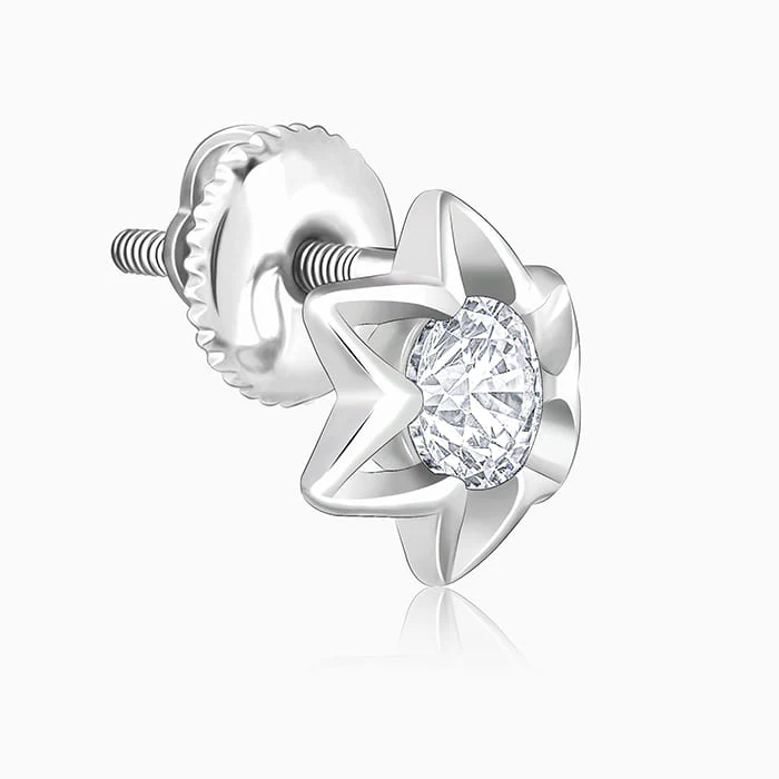 Silver Flower Star Stud Earrings - Image 4