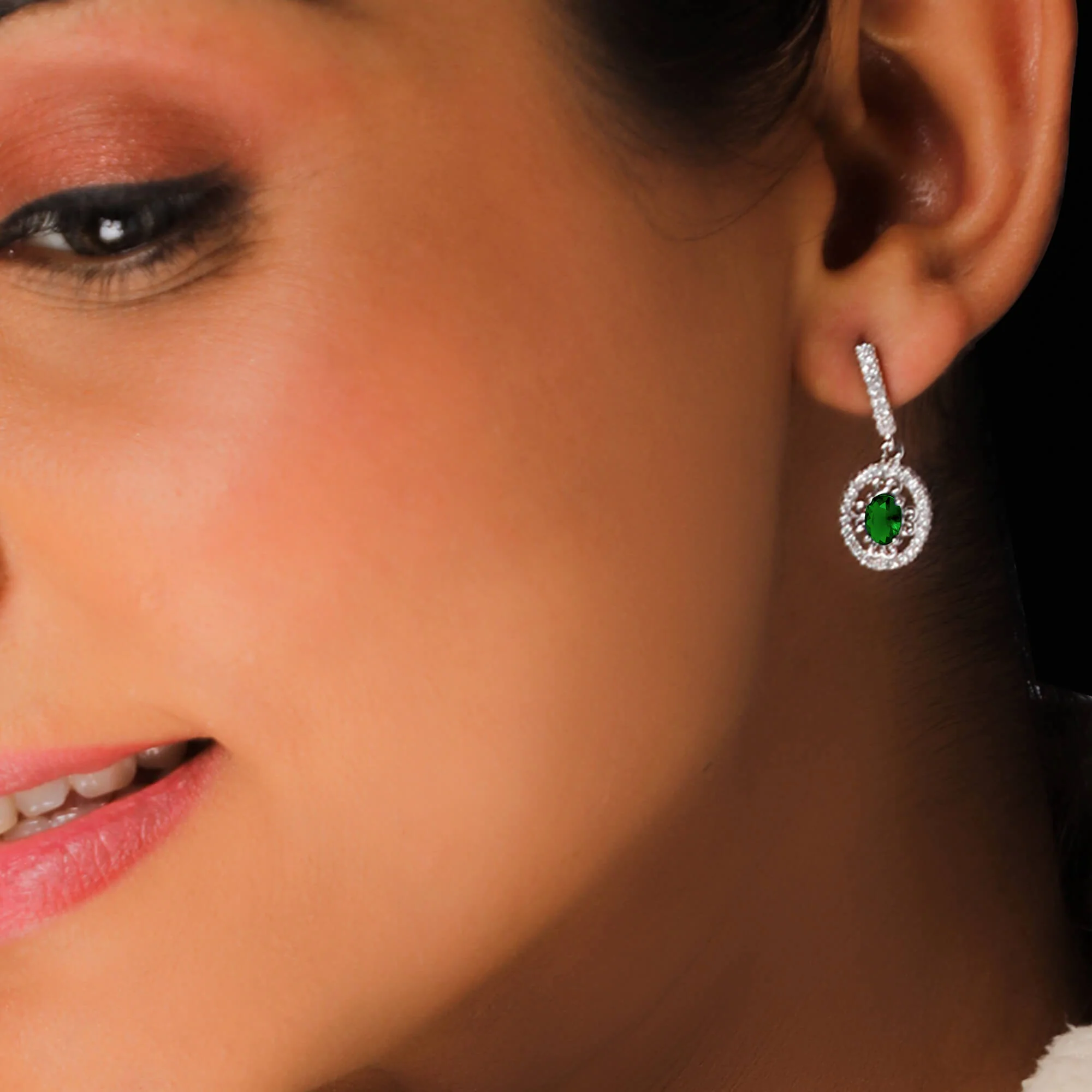 Silver Forest Green Drop Earrings - Image 3