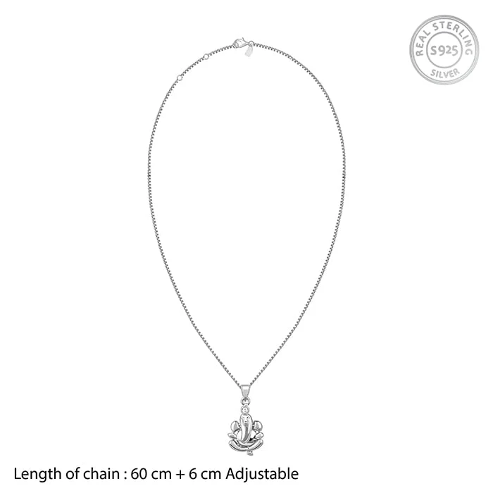 Silver Ganapathi Pendant with Link Chain For Him - Image 6