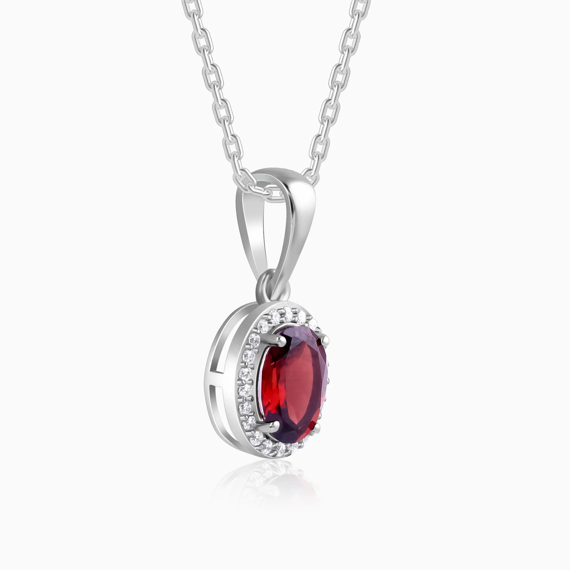 Silver Garnet Glimmer Pendant With Link Chain - Image 4
