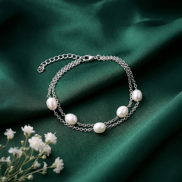 Silver Gene Pearl Layered Bracelet - Image 2