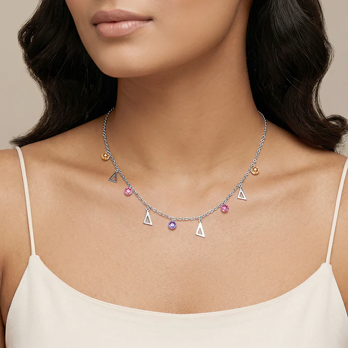 Silver Geometric Charm Choker Necklace - Image 3