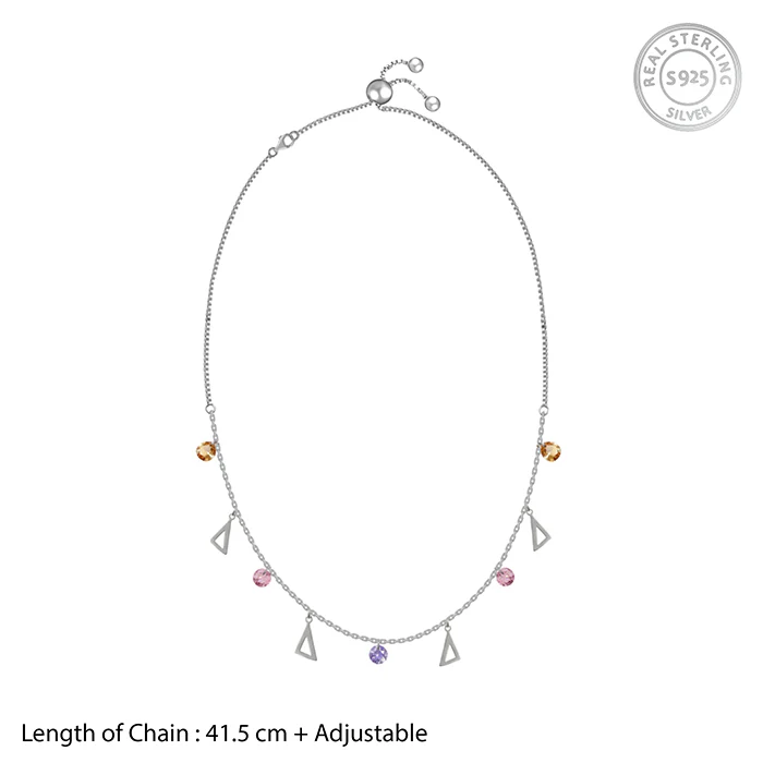 Silver Geometric Charm Choker Necklace - Image 4