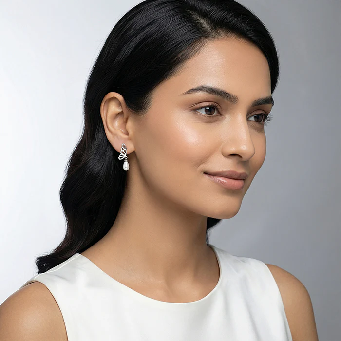 Silver Gloria Pearl Drop Earrings - Image 3
