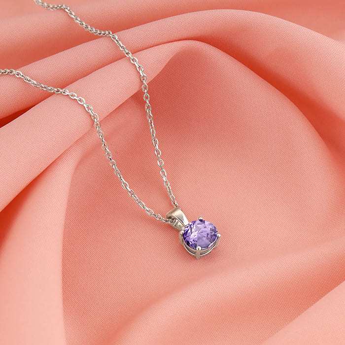 Silver Gracious Purple Pendant with Link Chain - Image 2