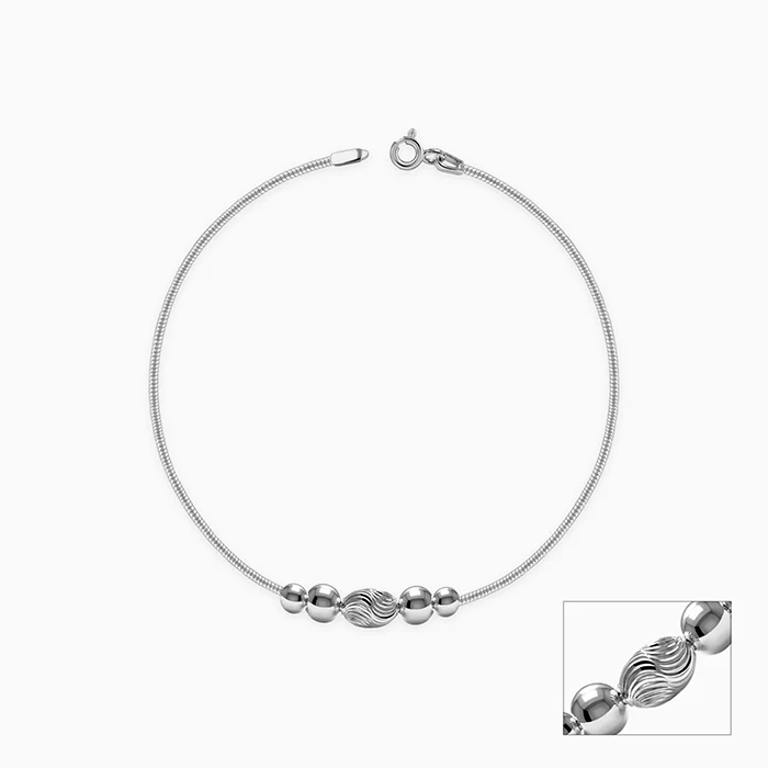 Silver Granule Bead Chain Anklet - Image 3
