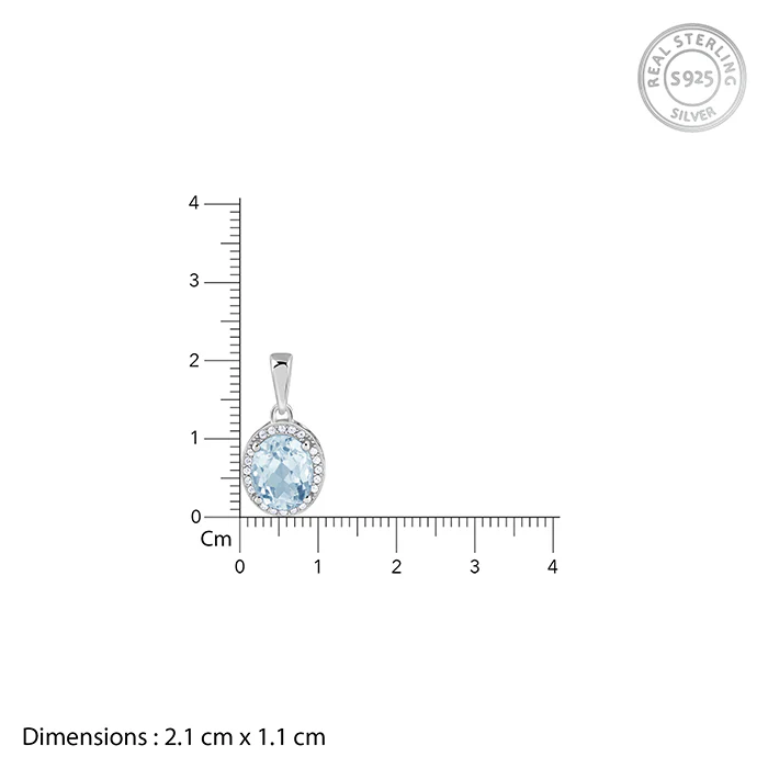 Silver Halo Blue Topaz Pendant With Link Chain - Image 5