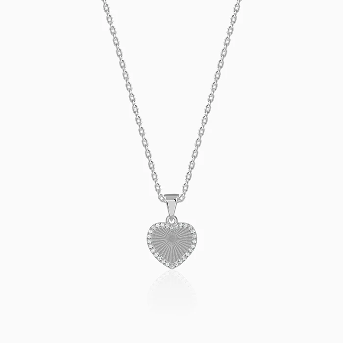 Silver Heart Ray Pendant With Link Chain
