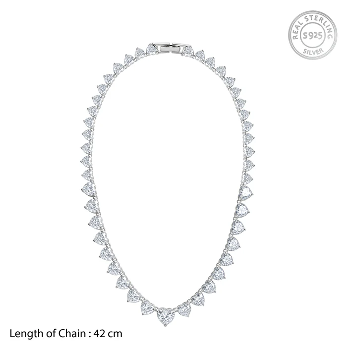 Silver Heart Tennis Necklace - Image 4