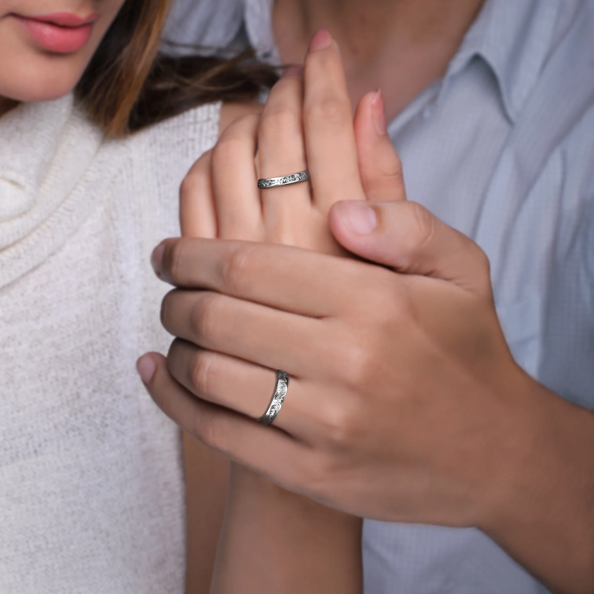 Silver Heartbeat Couple Rings - Image 3