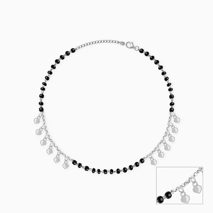 Silver Hearts & Black Beads Anklet - Image 2