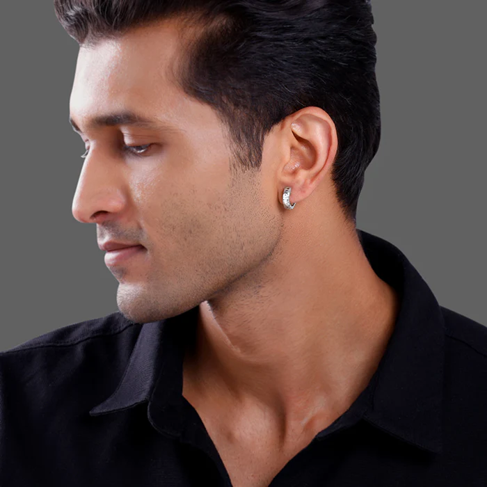 Silver Ice Hoop Earring For Him - Image 3