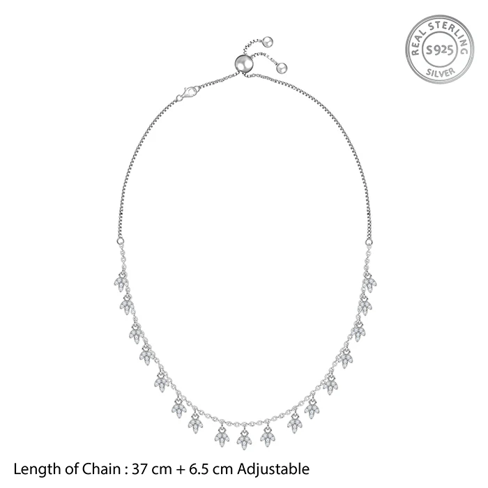 Silver Leaf Fringe Choker Necklace - Image 4